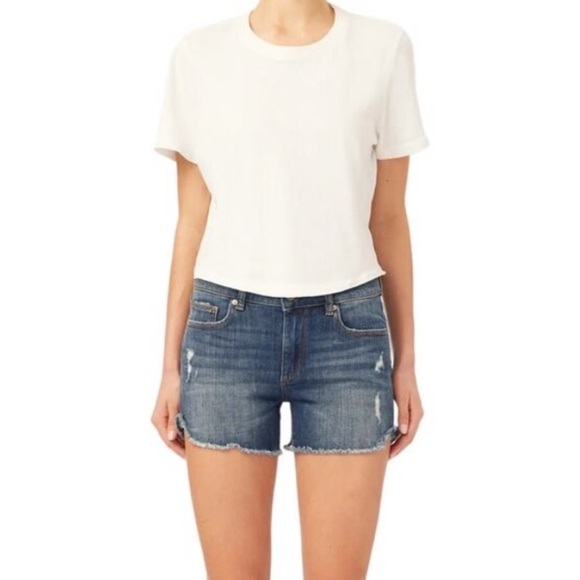 DL1961 Shorts Womens 26 Karlie Boyfriend 3.5” Cutoff Roll Hem Distressed Denim - Picture 3 of 9